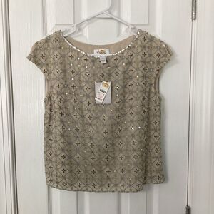 Pure Silk Embellished Sleeveless Top Size 4 NWT Sequin Beaded Formal Blouse